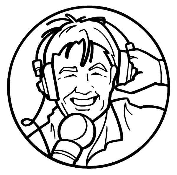Man with microphone and headphones vinyl sticker. Customize on line. Radio Television Video 078-0142